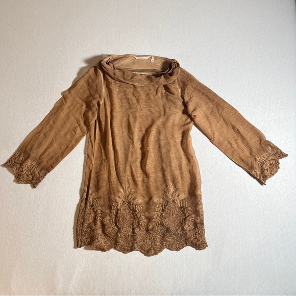 Soft Surroundings Silk Embroidered Renee Cowl Tunic w/ Slip in Brown, XS - Picture 1 of 7